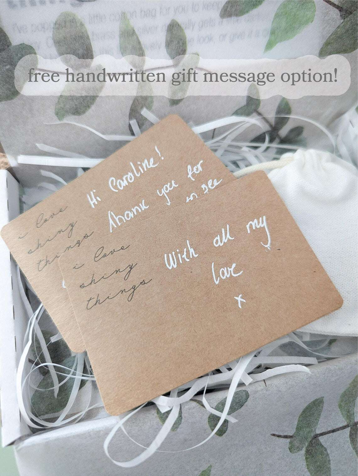 personalised written message on a branded kraft card