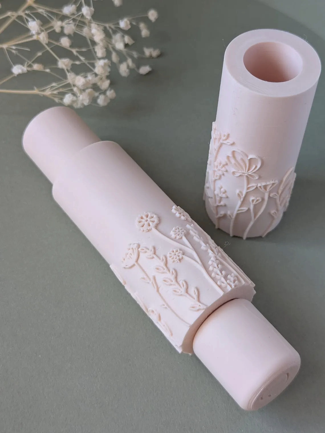 Wild flower border polymer clay seamless texture hand roller embossing set