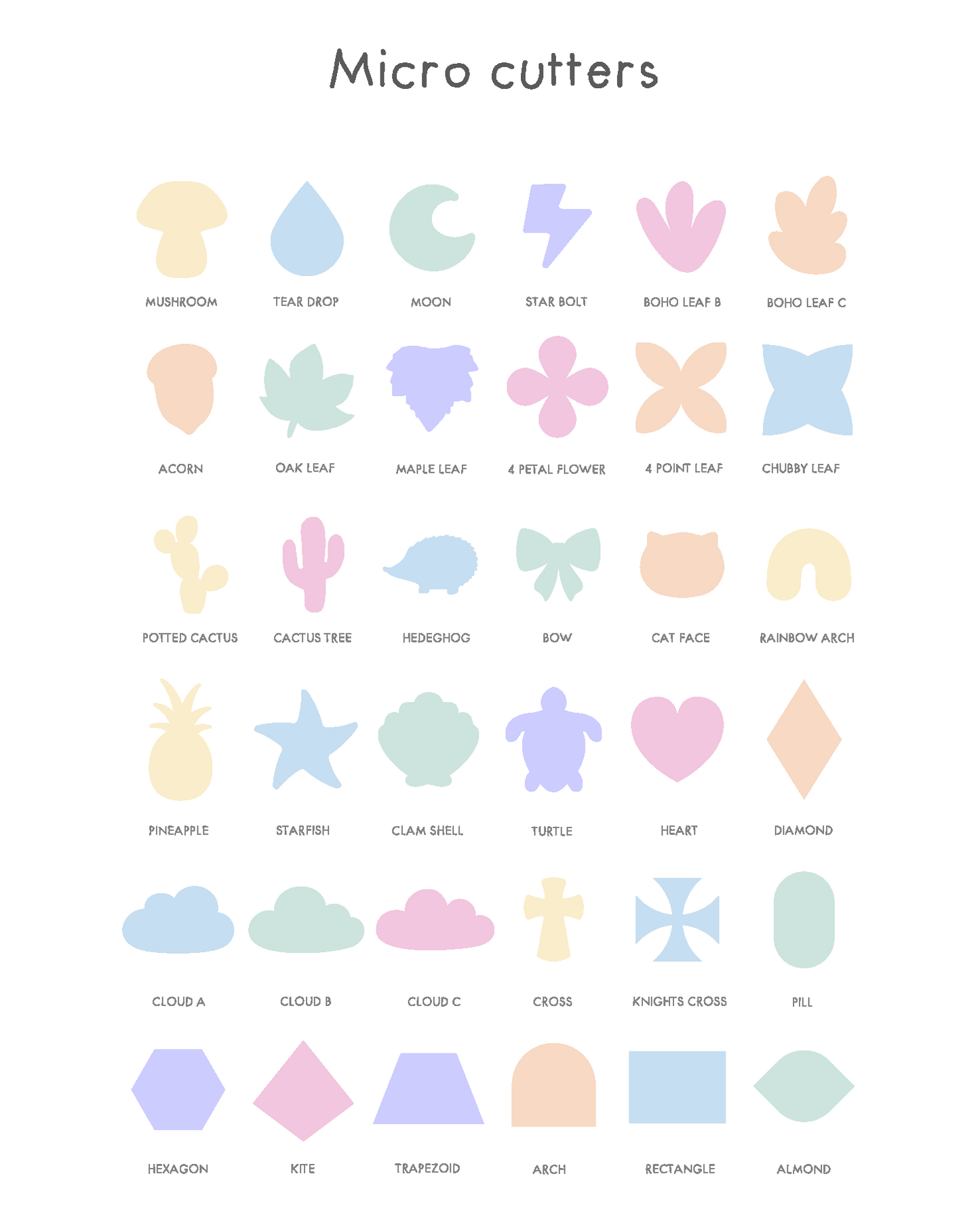 Micro polymer clay shape cutter sets | Assorted mini shapes