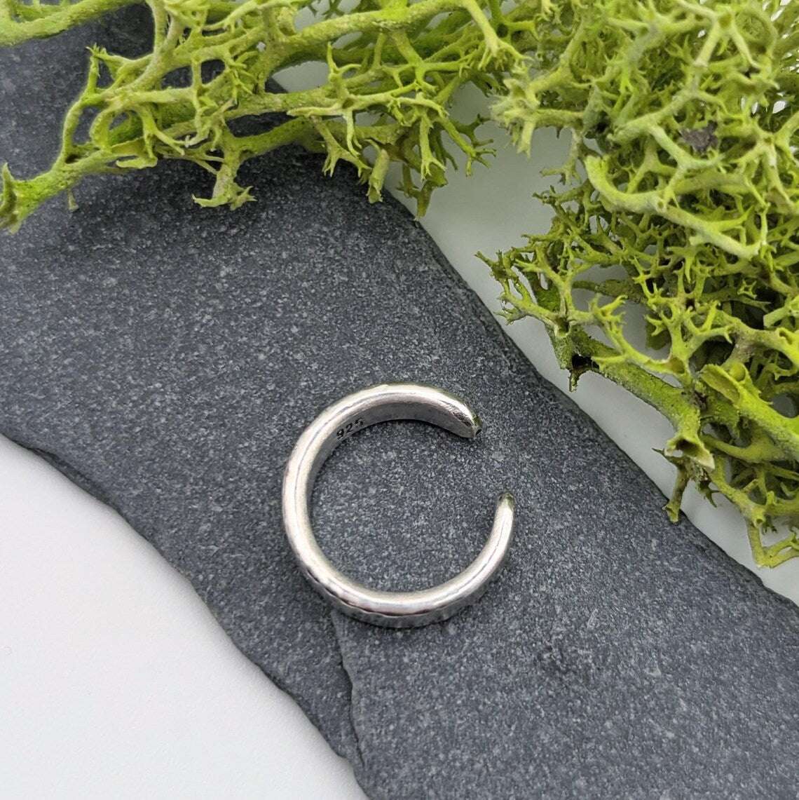 Minimalist hand textured organic solid sterling silver 3mm conch ear cuff
