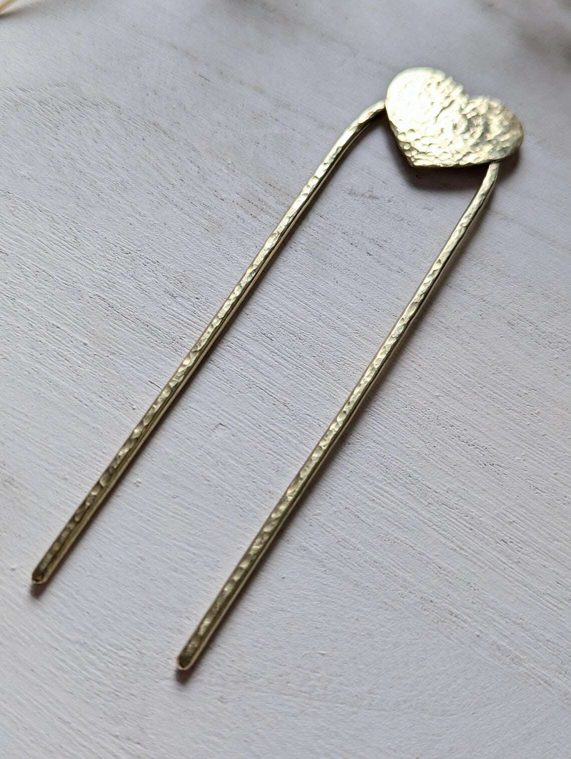 Gold hammered Heart U Pin French bun Hair Fork
