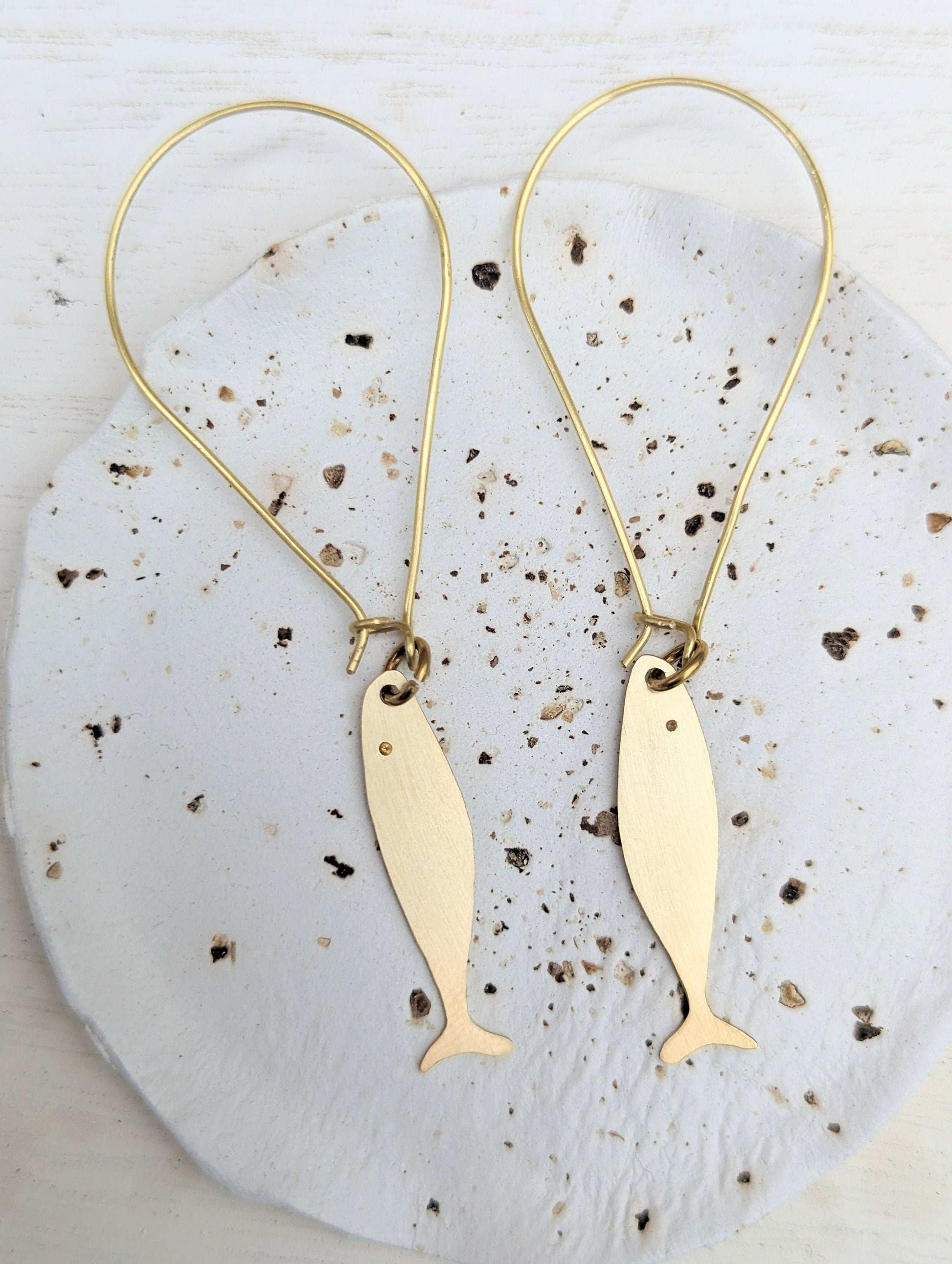 Unique sardine dangle drop earrings