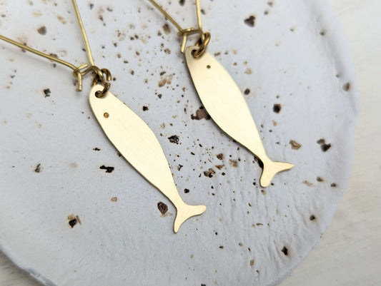 Unique sardine dangle drop earrings