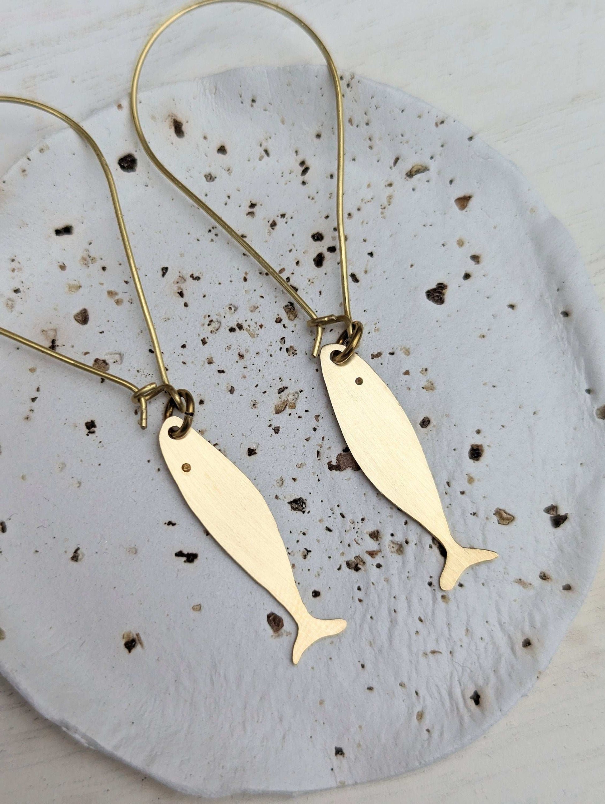 Unique sardine dangle drop earrings