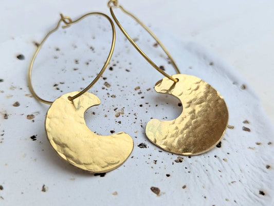 Brass Moon Drop Earrings