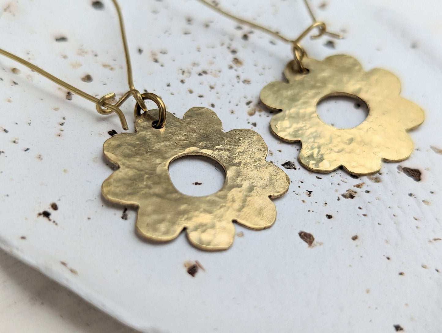 Handcrafted Beaten Brass Daisy Hoop Earrings