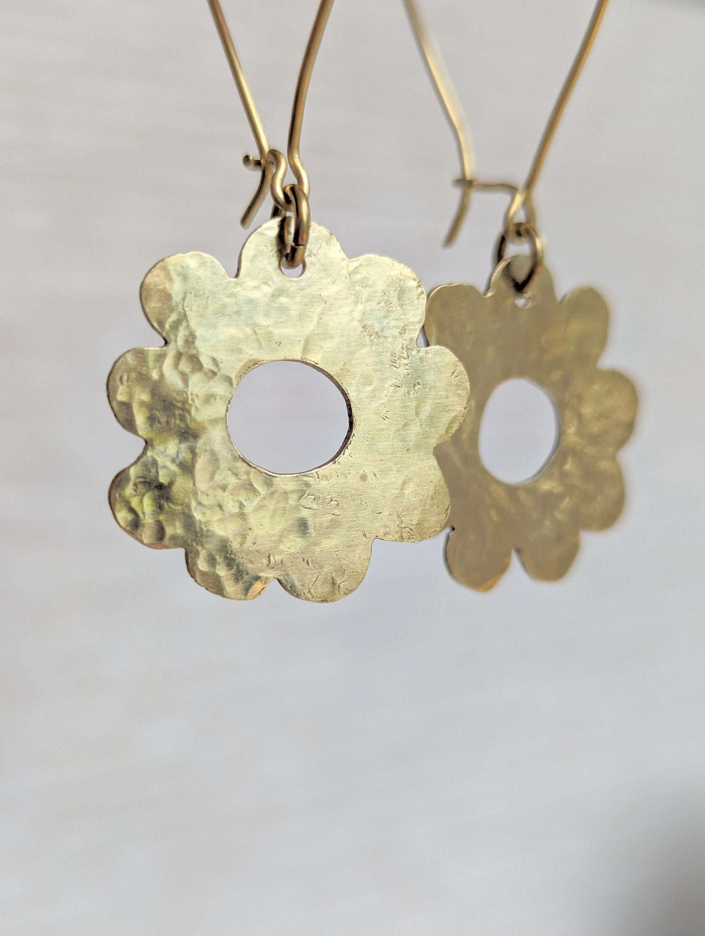 Handcrafted Beaten Brass Daisy Hoop Earrings