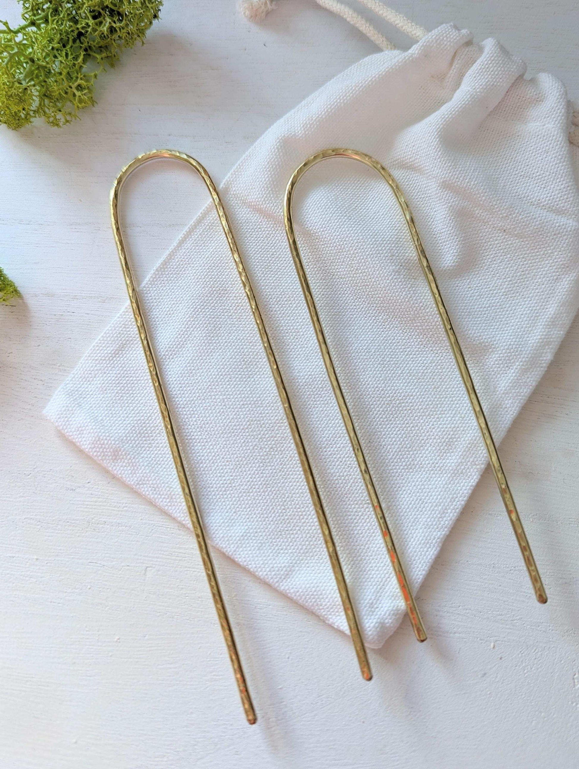 Hammered brass Gold Hair fork, minimalist hair accessory - 2 sizes shown