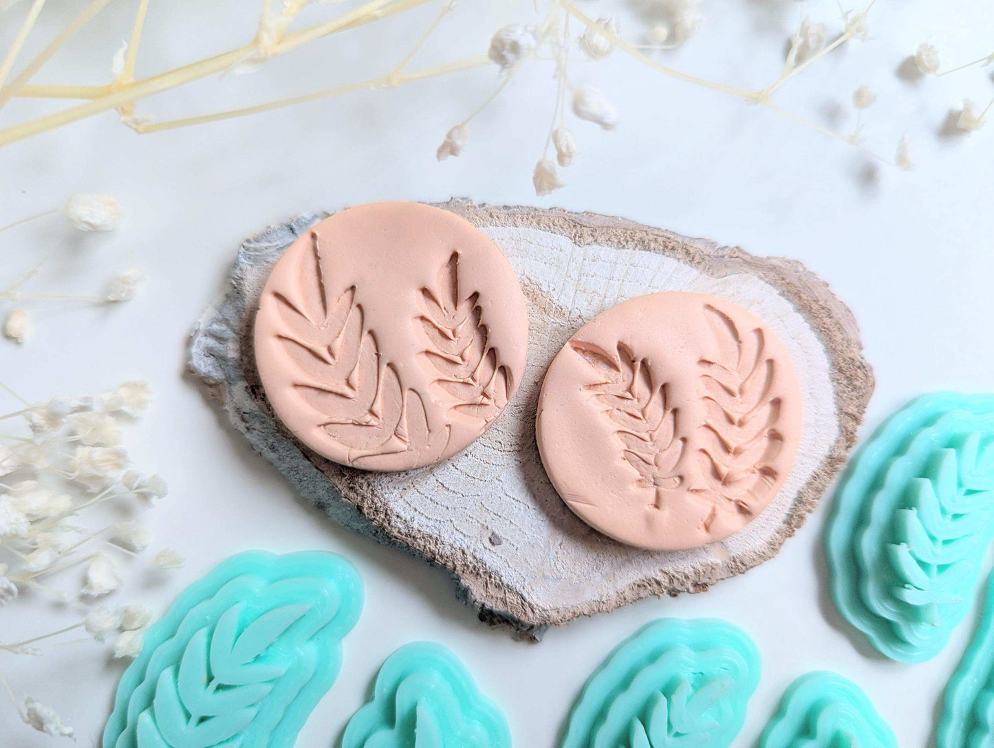 Leaf clay stamps, botanical polymer clay stem stamp sets