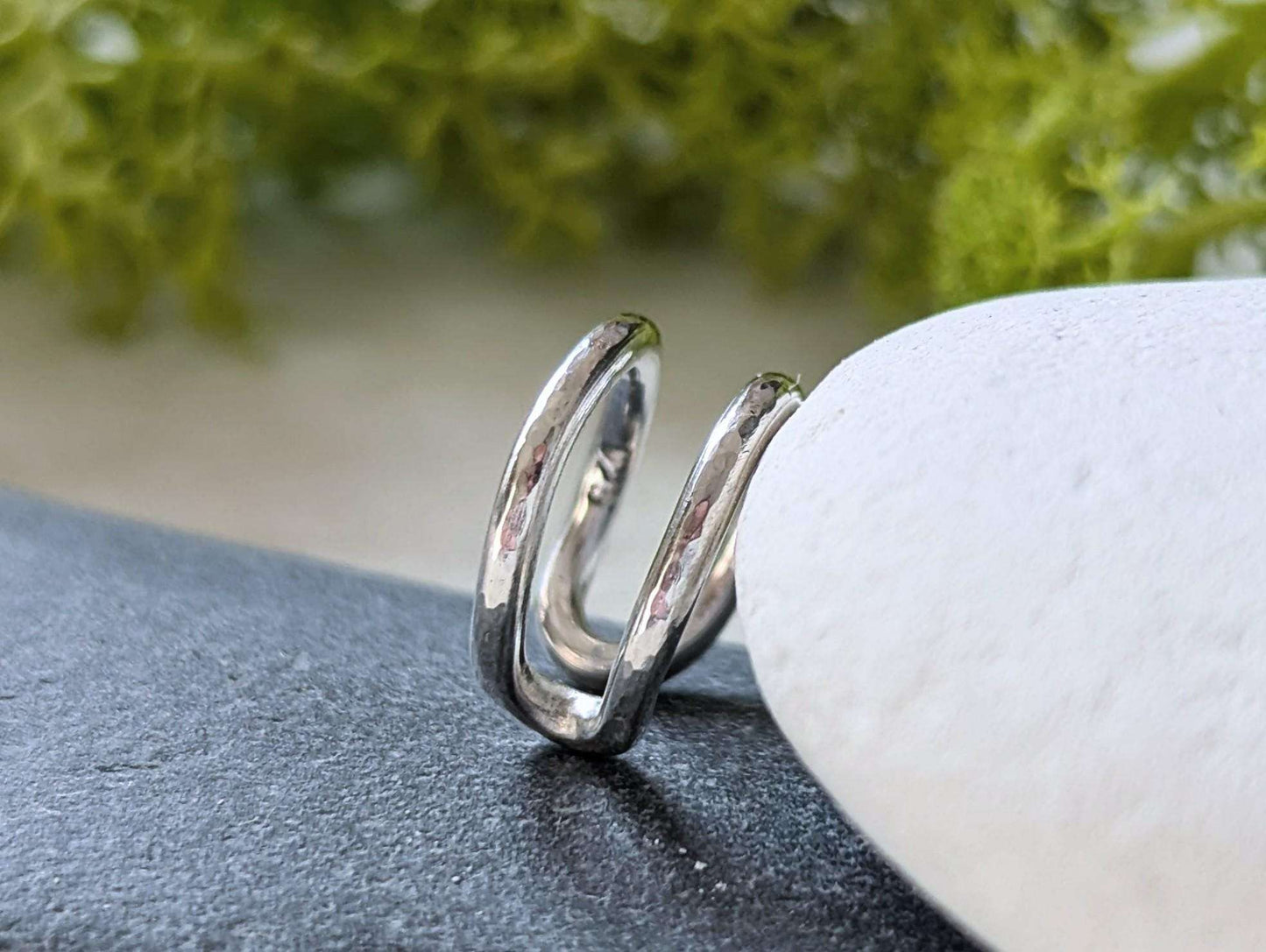 Hammered double band ear cuff, 5mm 925 Sterling silver helix ear cuff