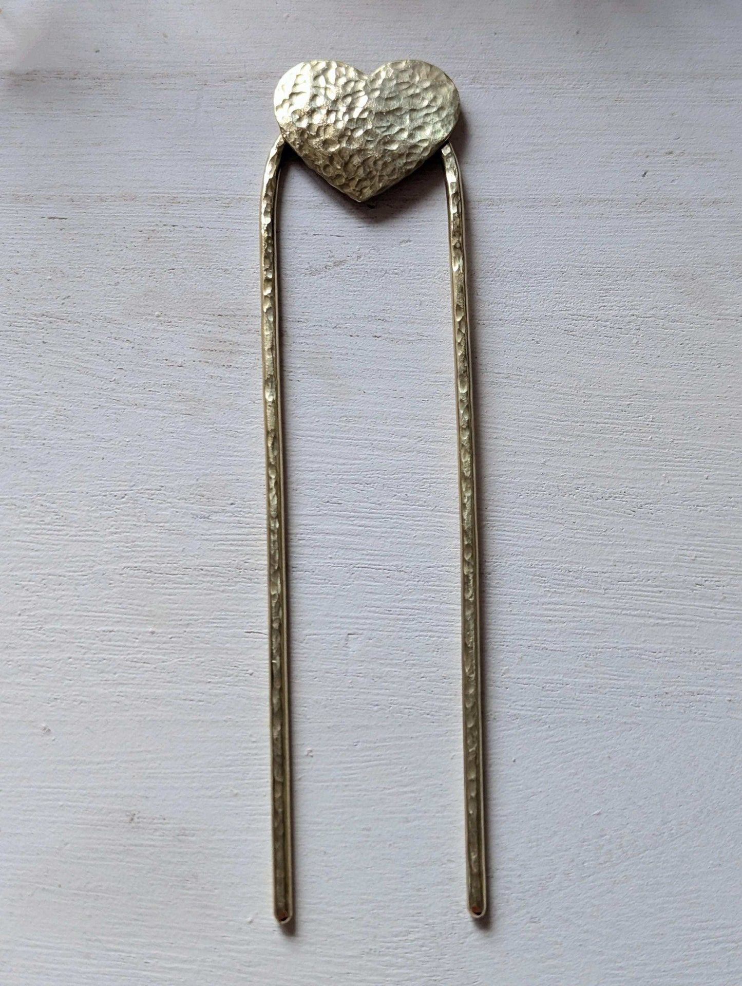 Gold hammered Heart U Pin French bun Hair Fork