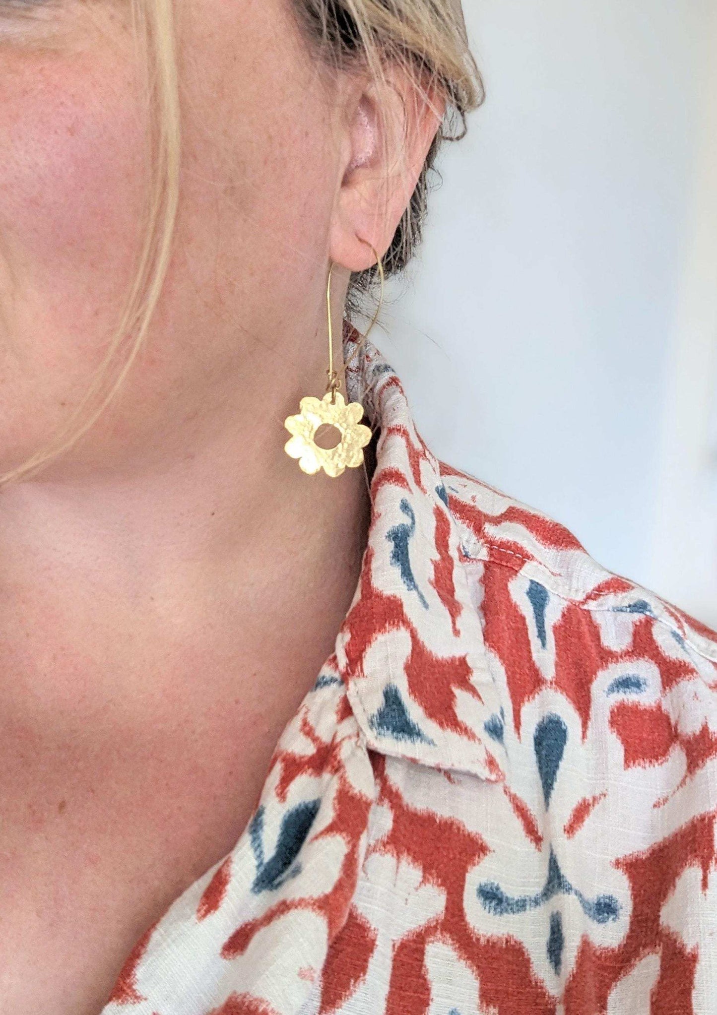 Handcrafted Beaten Brass Daisy Hoop Earrings