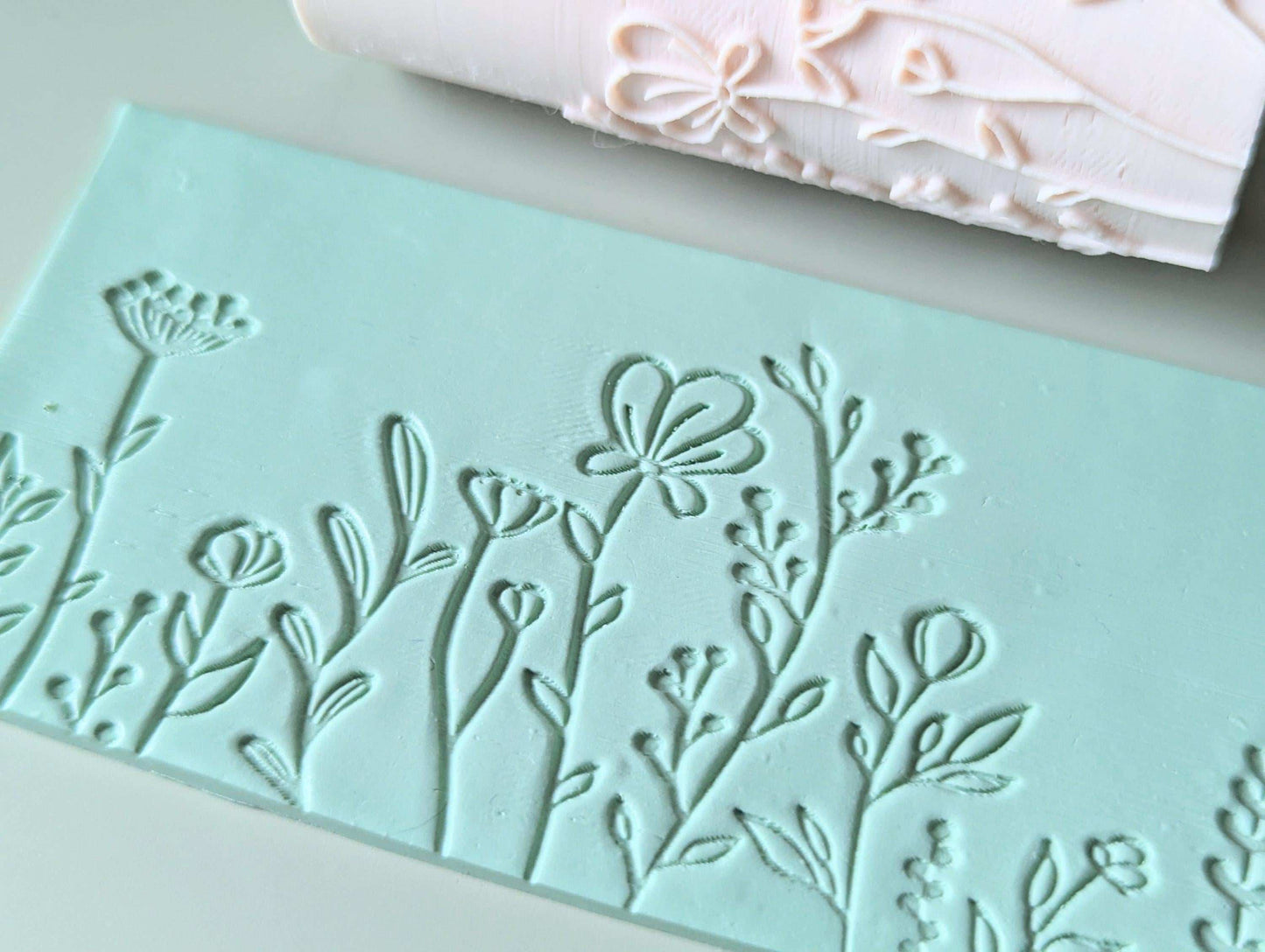 Wild flower border polymer clay seamless texture hand roller embossing set