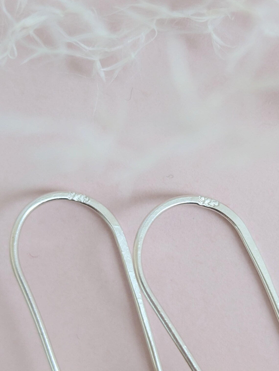 Roman style hammered brass gold squares with 3 seed pearl droplets hanging from each square | 925 Sterling Silver ear wires - mixed metals - close up of 925 stamp on ear wires