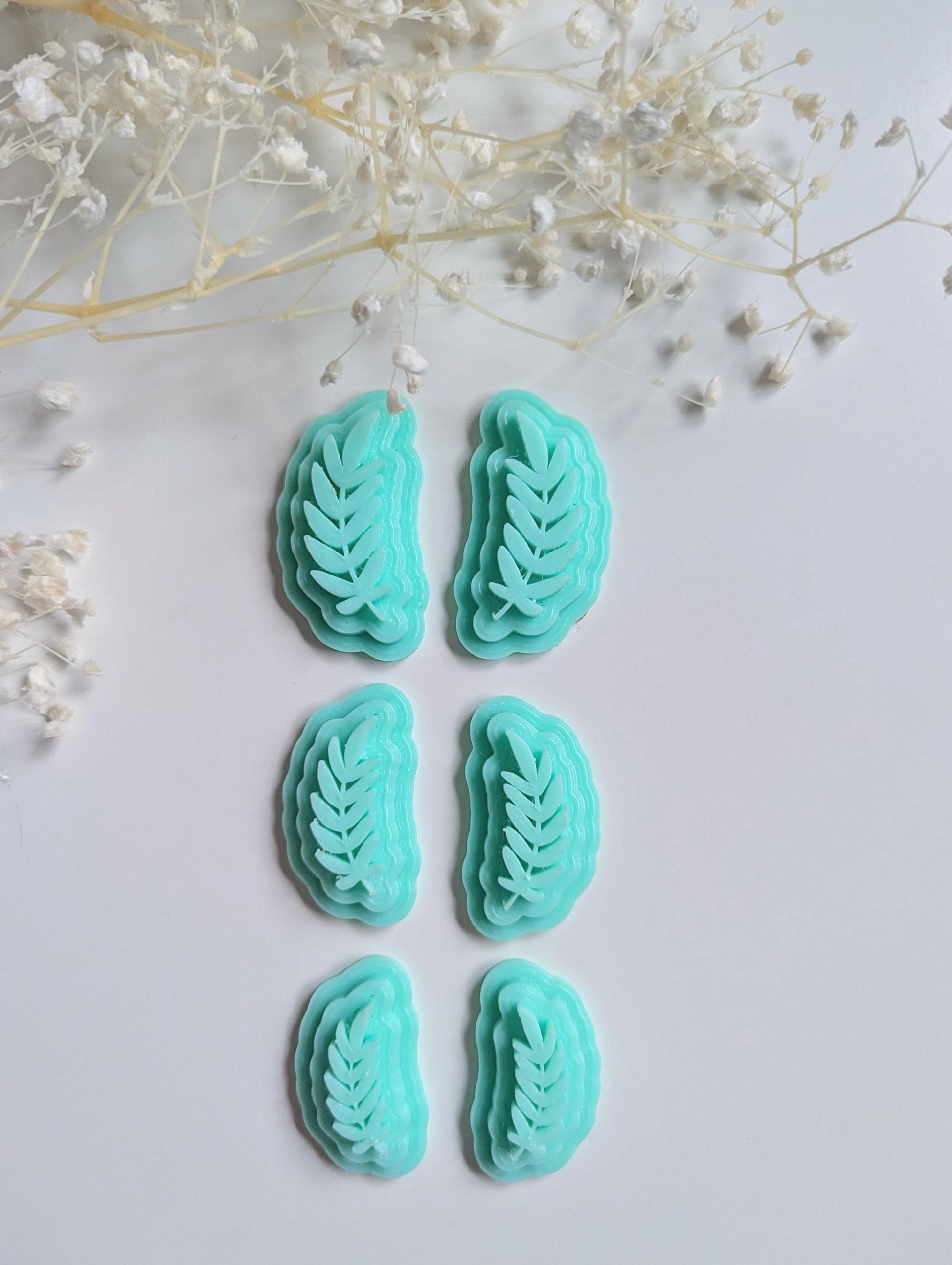 Leaf clay stamps, botanical polymer clay stem stamp sets