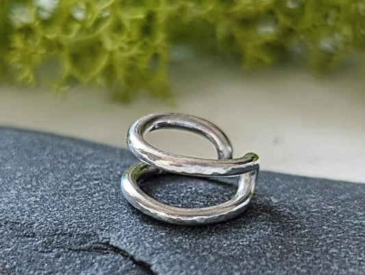 Hammered double band ear cuff, 5mm 925 Sterling silver helix ear cuff