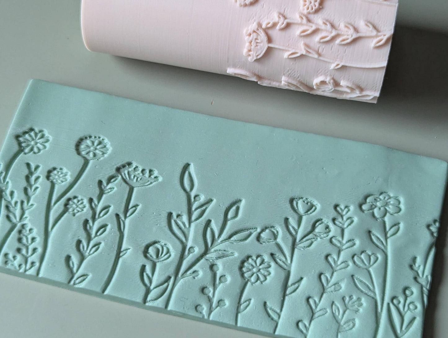 Wild flower border polymer clay seamless texture hand roller embossing set