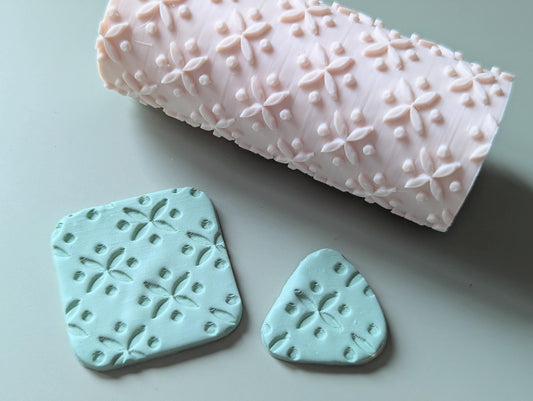 Retro flower dot seamless pattern polymer clay hand roller embossing set