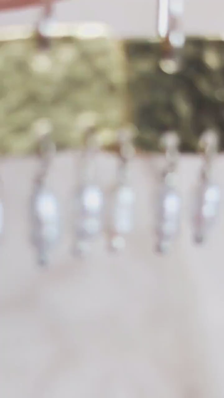 Roman style hammered brass gold squares with 3 seed pearl droplets hanging from each square | 925 Sterling Silver ear wires - mixed metals