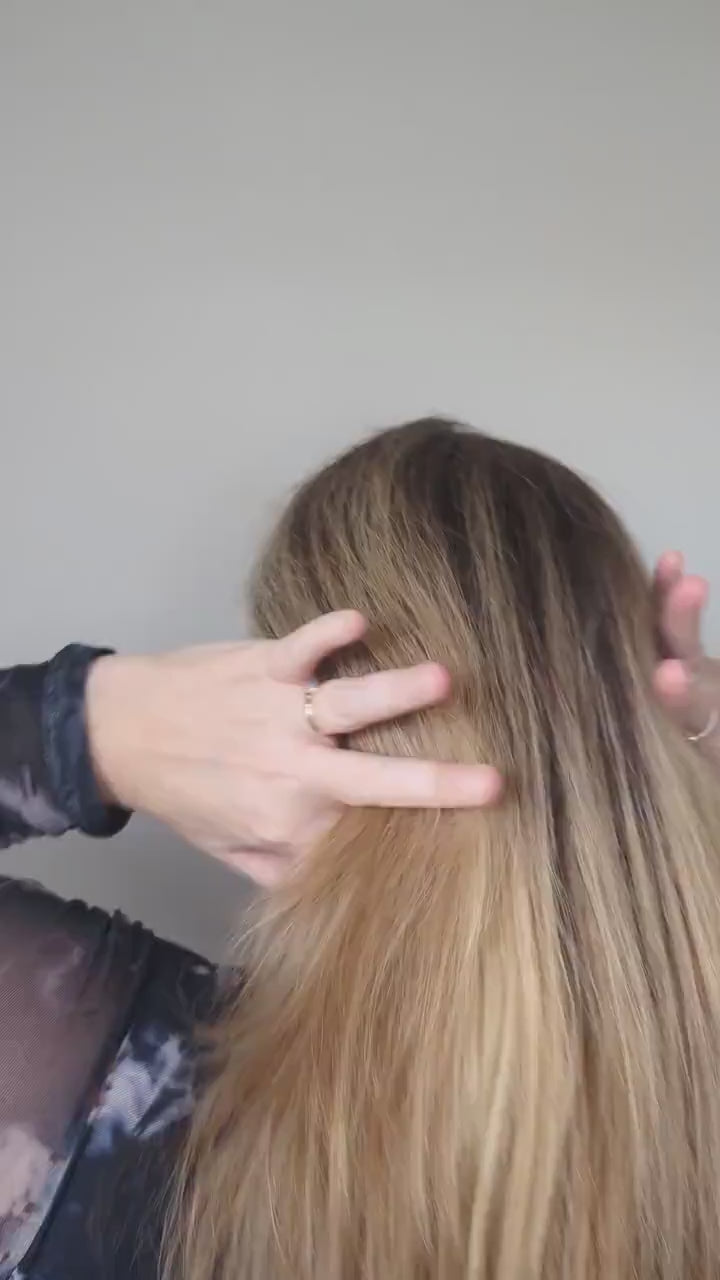 Handcrafted and forged romantic Grecian style laurel leaf rounded hair fork - hammered gold brass laurel leaf is offset to the right at the top of the hair fork