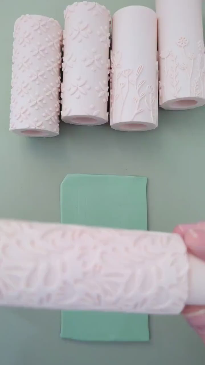 Retro flower dot seamless pattern polymer clay hand roller embossing set