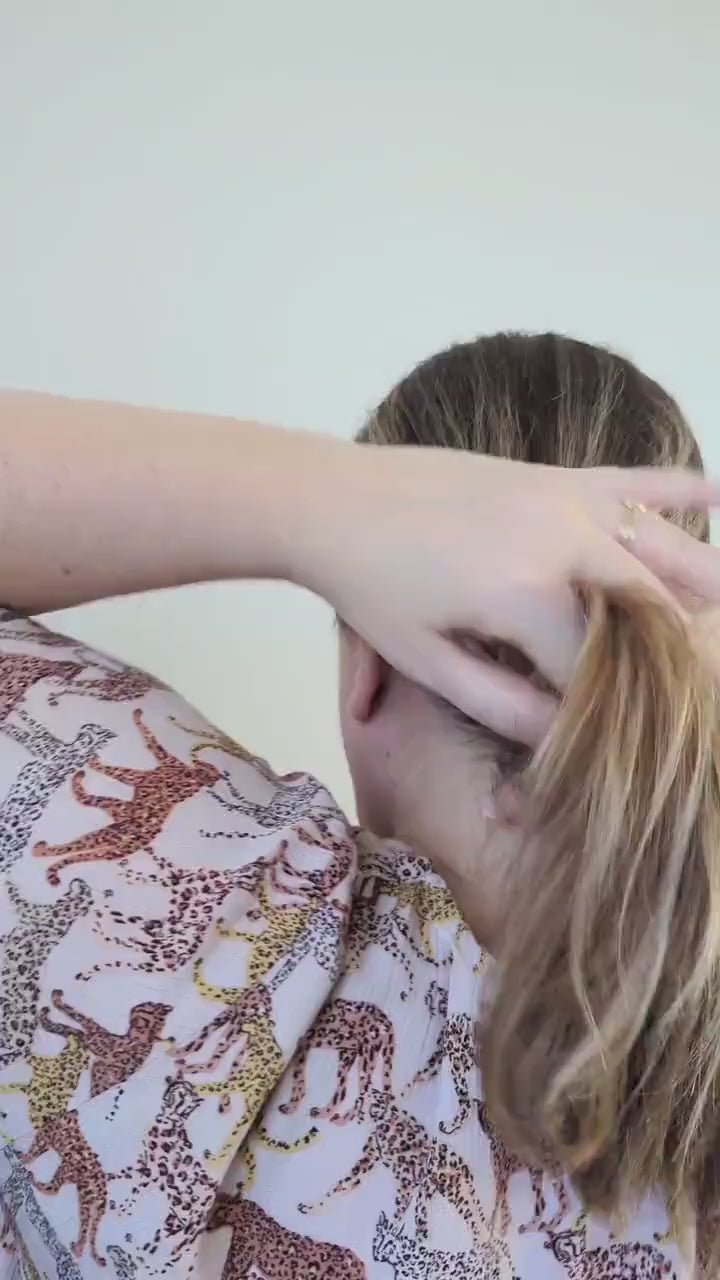 Gold Moon U Pin French bun hair fork - hammered brass moon is offset to the top right of the hair fork