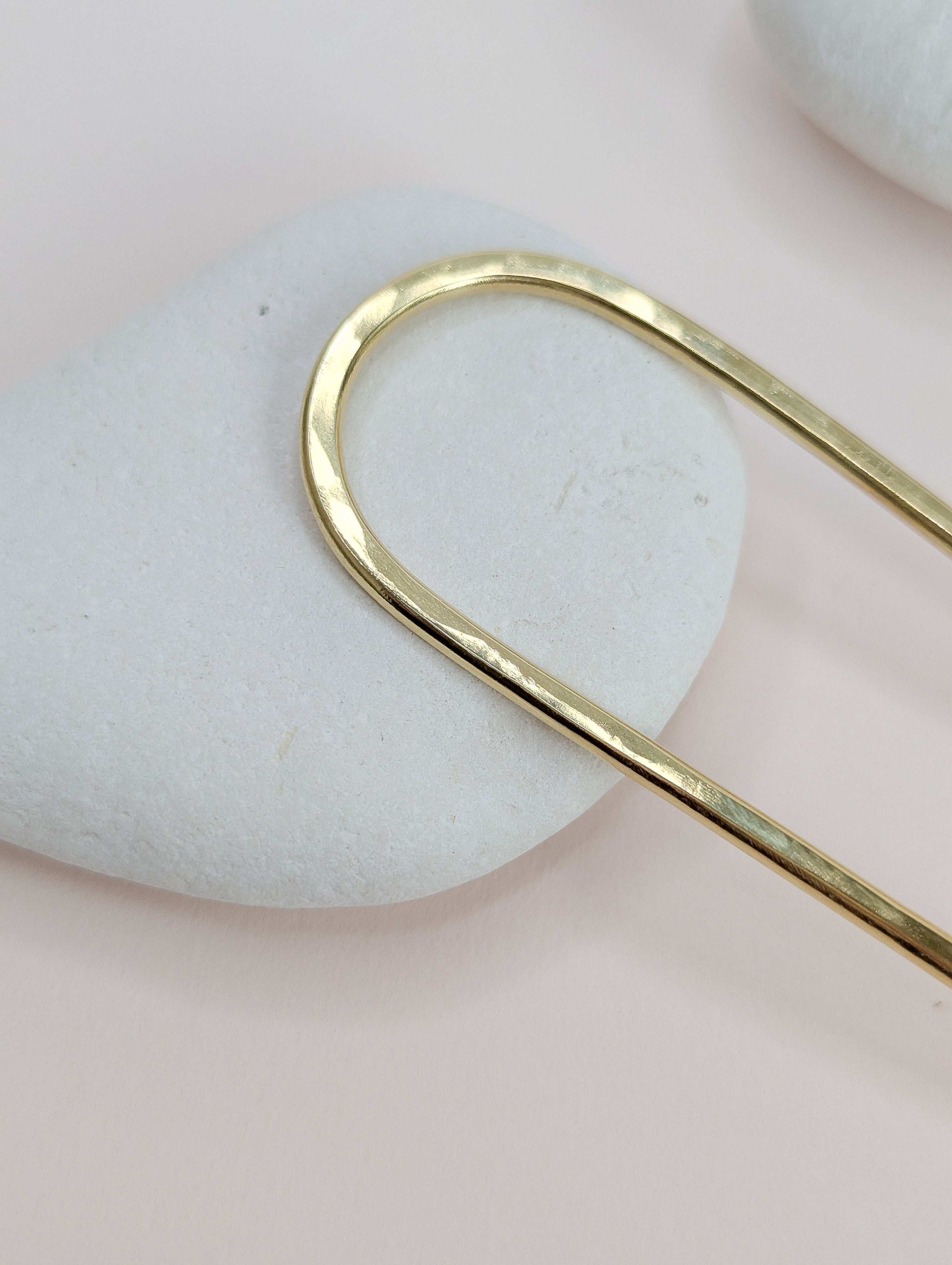 Handmade wide gold brass Hair fork: Minimalist Bun Holder