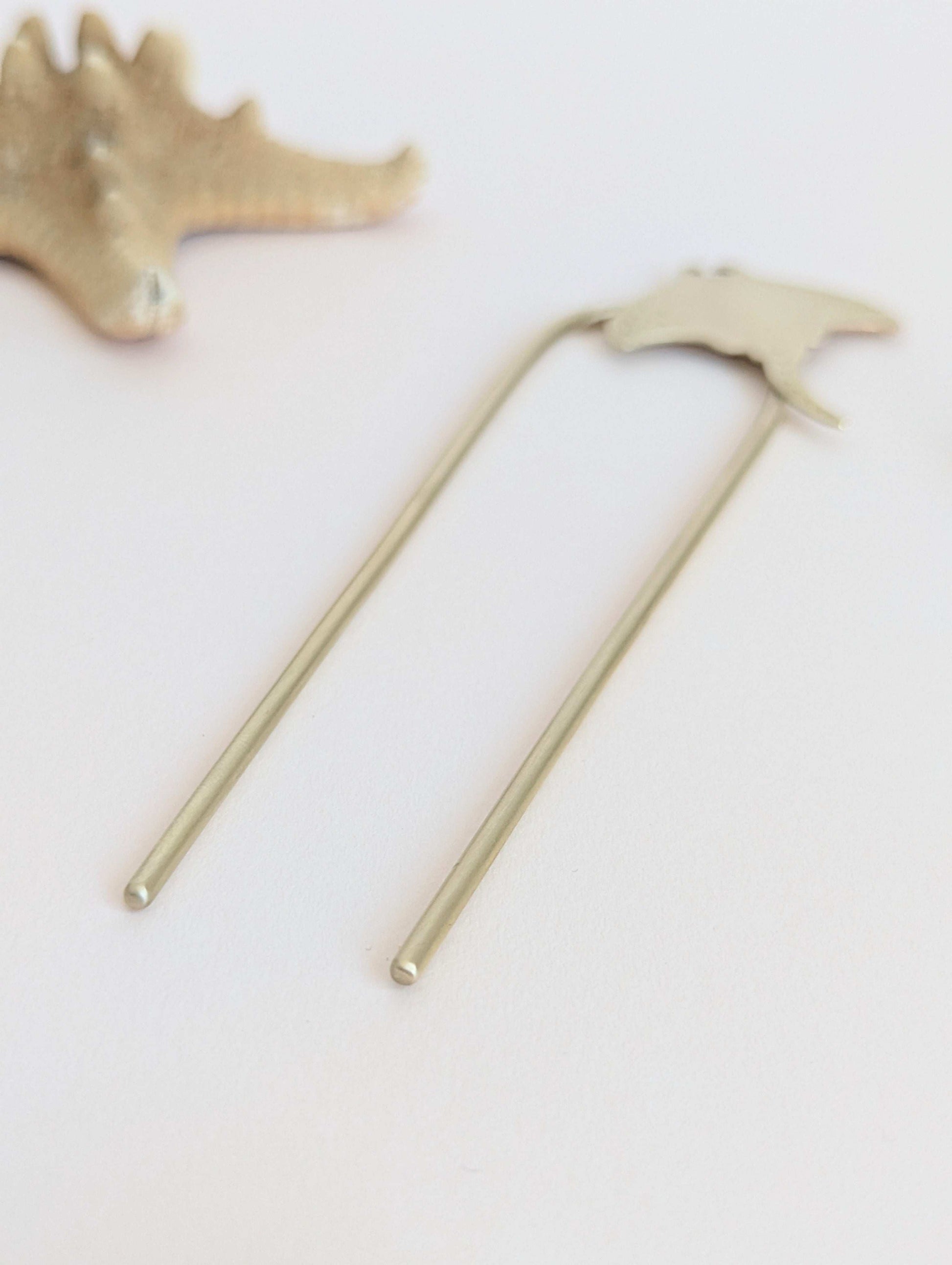 Manta Ray U Pin French hair fork in a brushed brass satin finish - smooth rounded fork ends