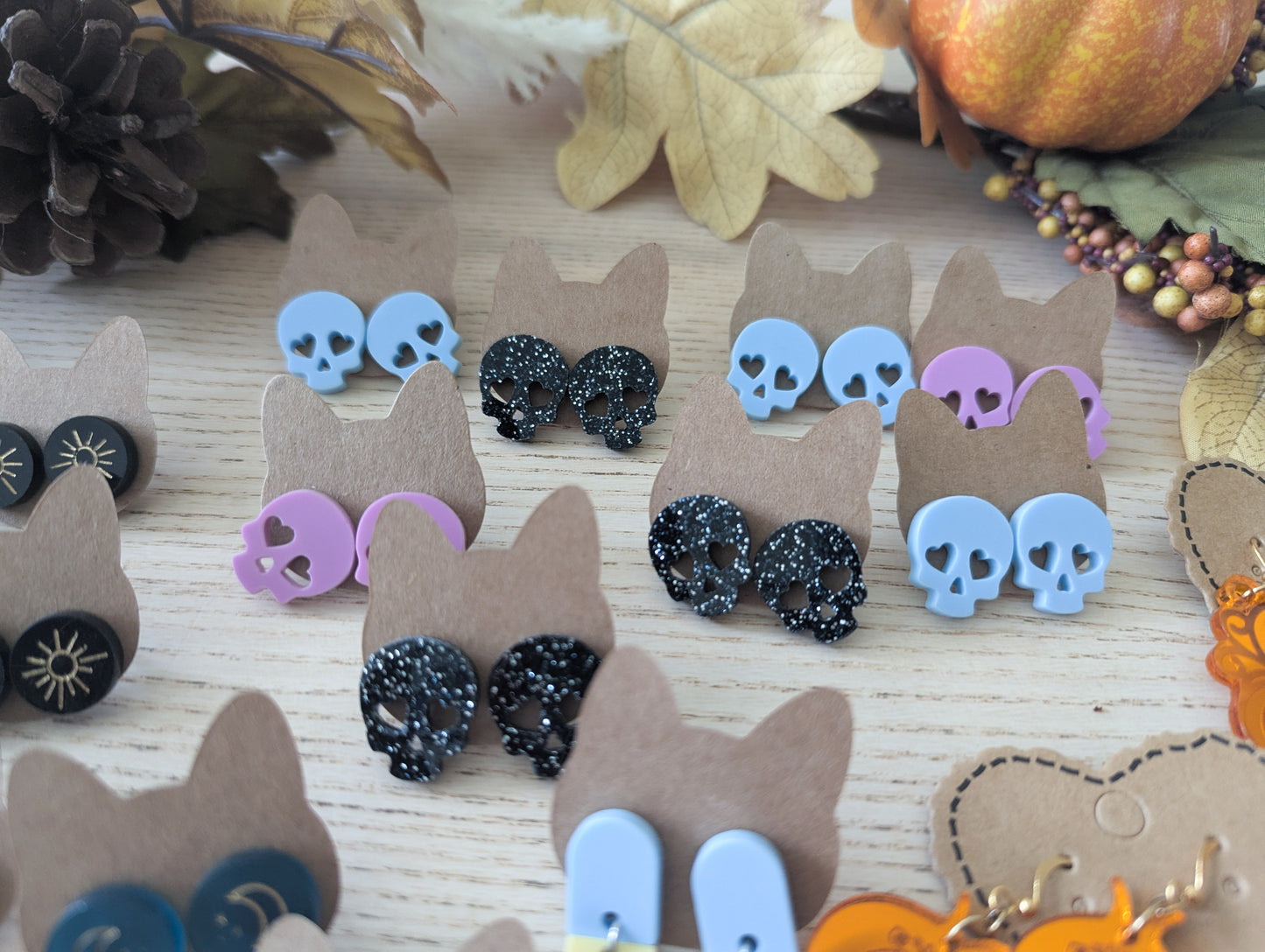 Halloween earring special - Pumpkins, Skulls & Bats! celestial button earrings