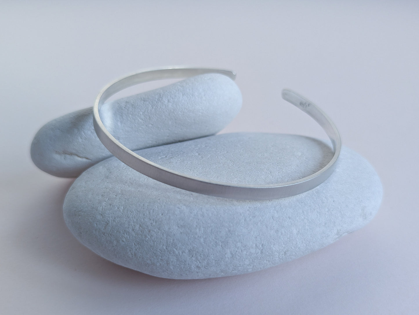 4mm wide brushed sterling silver cuff bangle | Minimalist adjustable bracelet