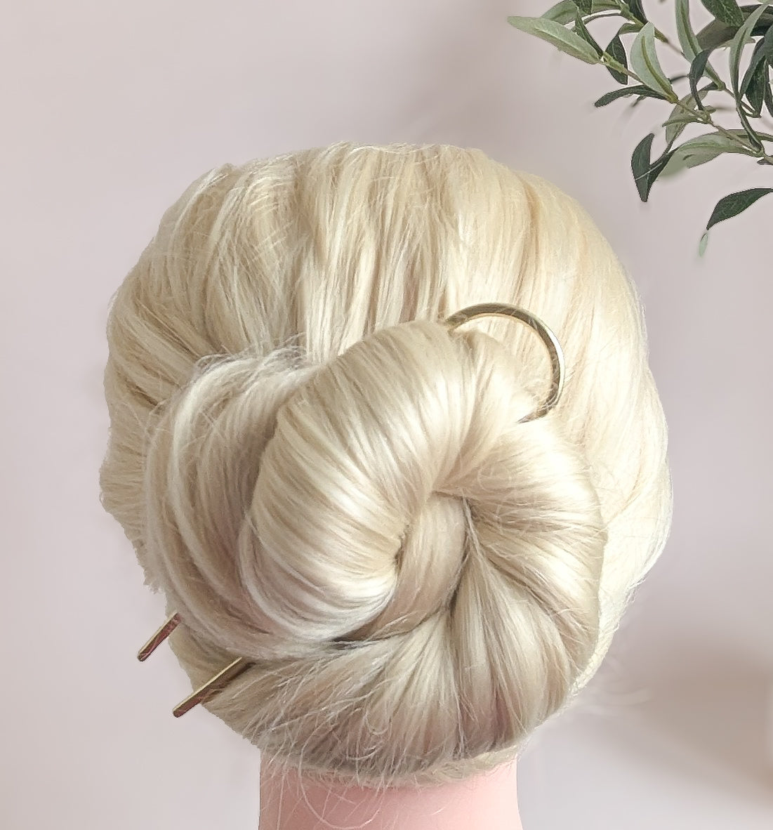 Handmade wide gold brass Hair fork: Minimalist Bun Holder