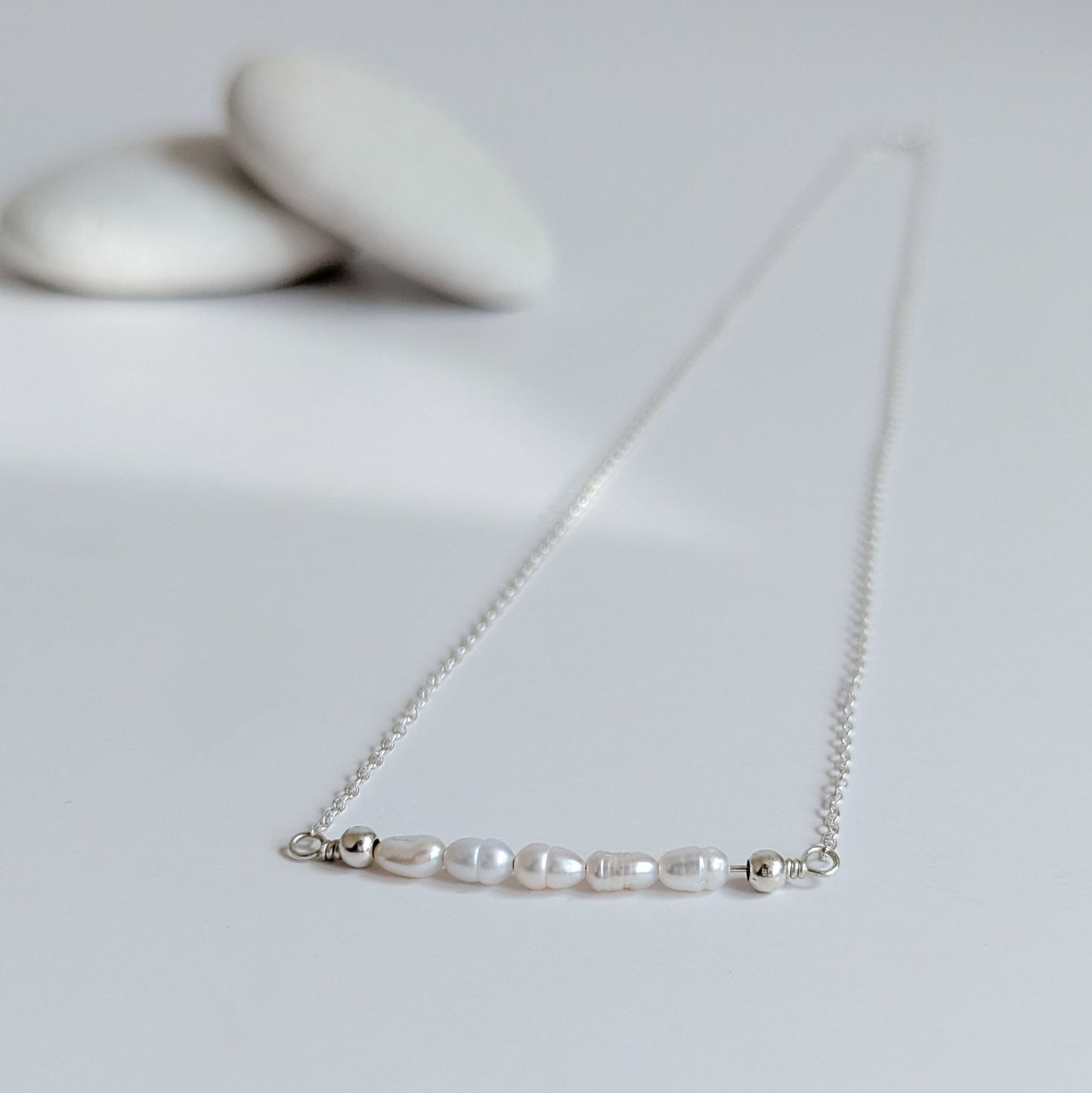 Dainty freshwater seed pearl bar necklace