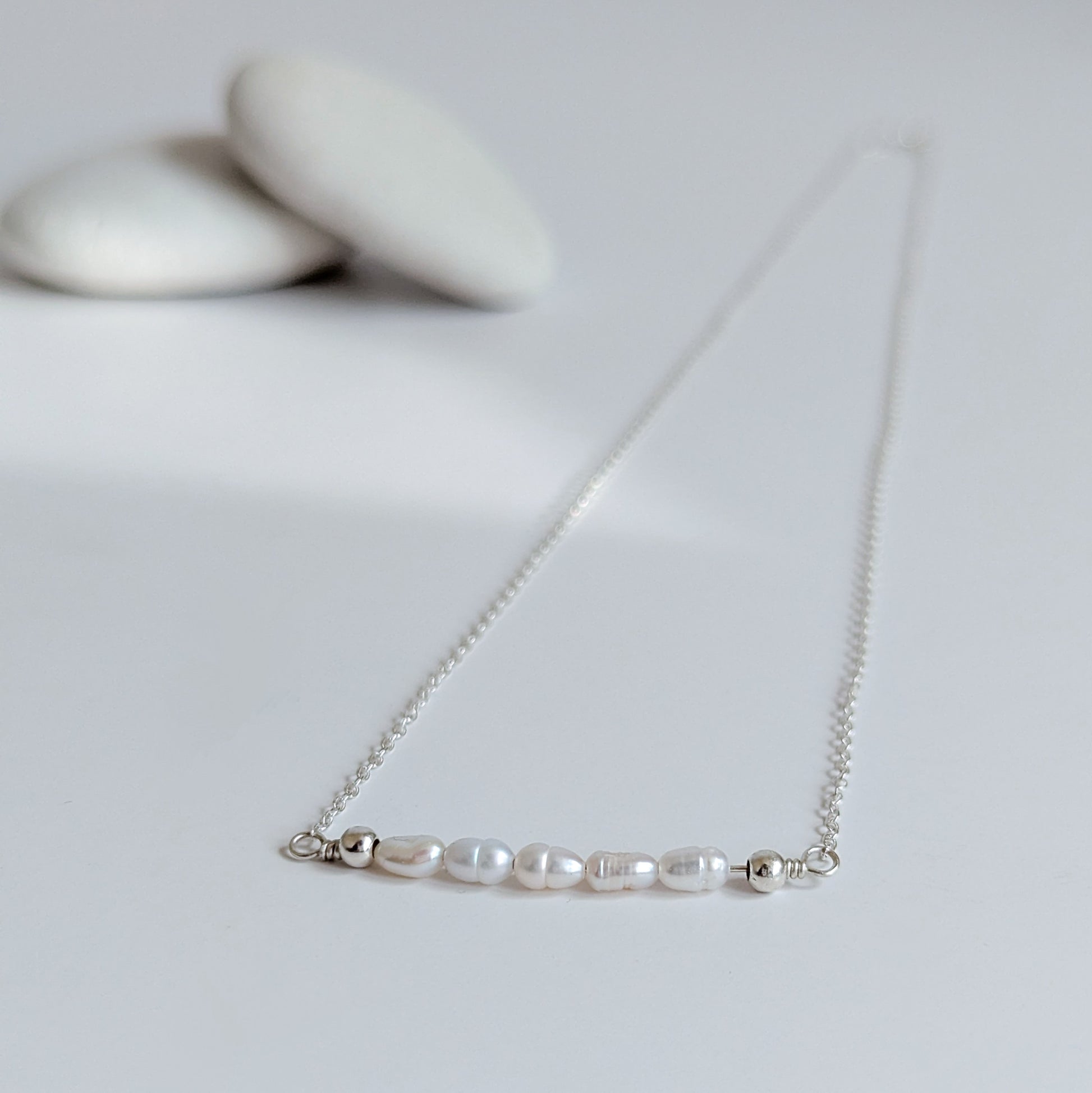Dainty freshwater seed pearl bar necklace