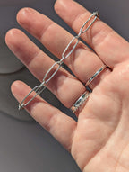 Beachy hammered texture sterling silver long link paperclip bracelet with lobster clasp