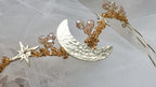 Celestial Star & Moon crystal gold wedding hair vine