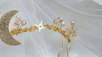 Celestial Star & Moon crystal gold wedding hair vine
