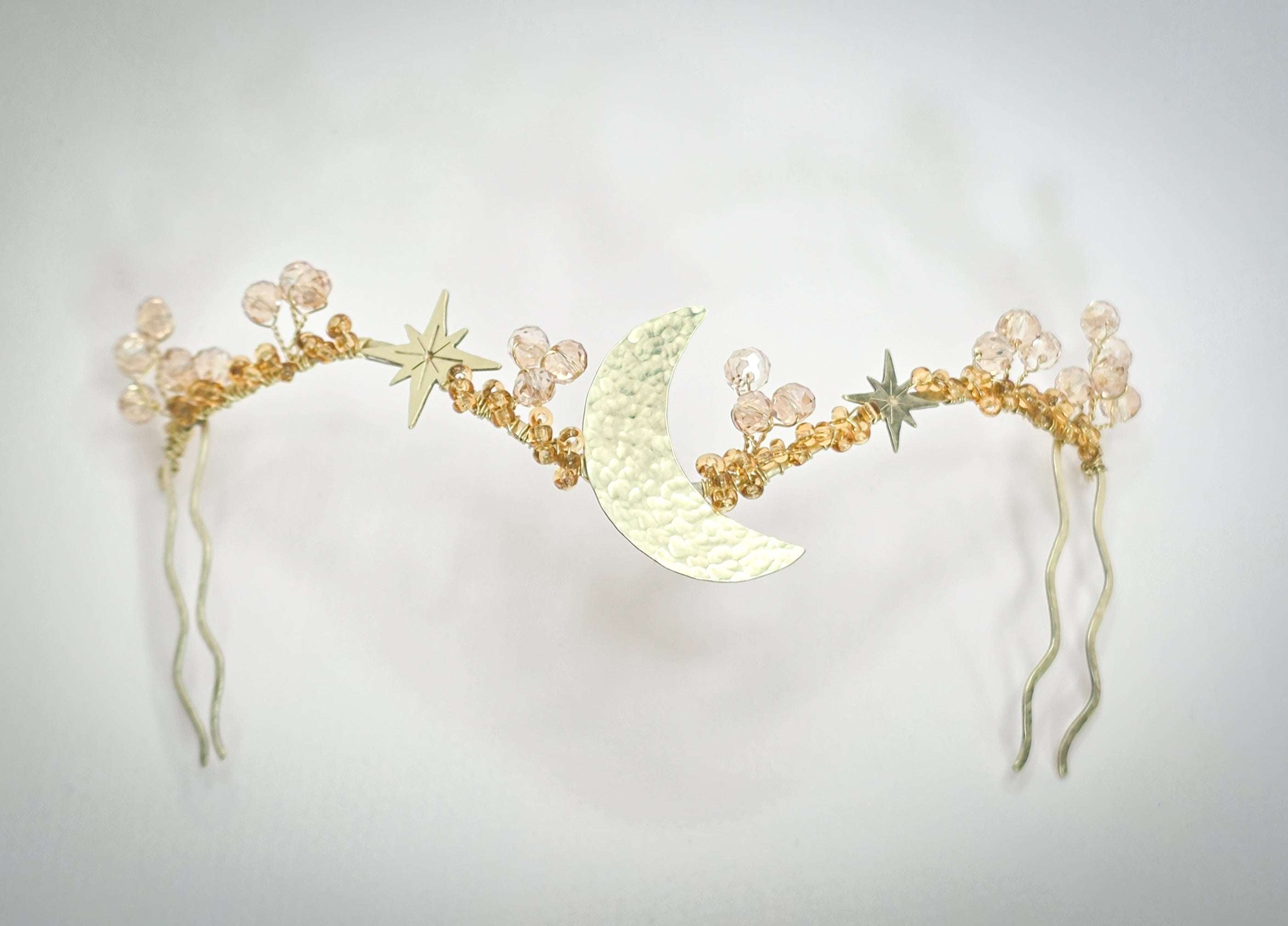 Celestial Star & Moon crystal gold wedding hair vine