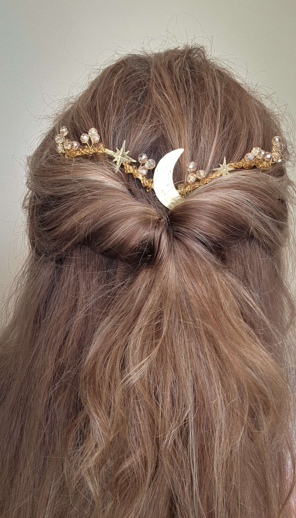 Celestial Star & Moon crystal gold wedding hair vine