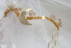Celestial Star & Moon crystal gold wedding hair vine