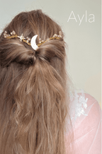 Ayla ~ the celestial star & moon crystal gold wedding hair vine