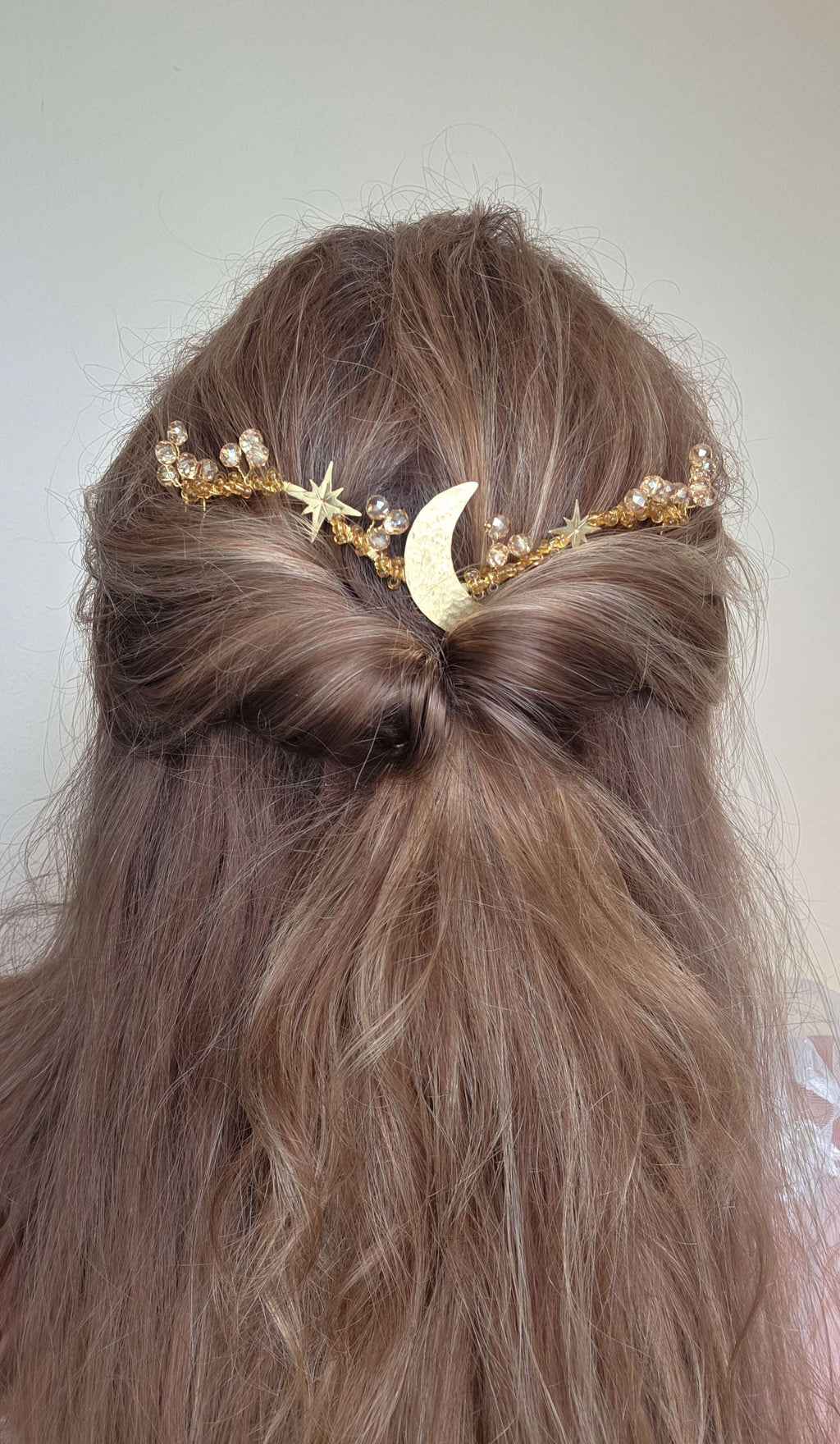 Ayla ~ the celestial star & moon crystal gold wedding hair vine
