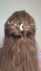 Ayla ~ the celestial star & moon crystal gold wedding hair vine
