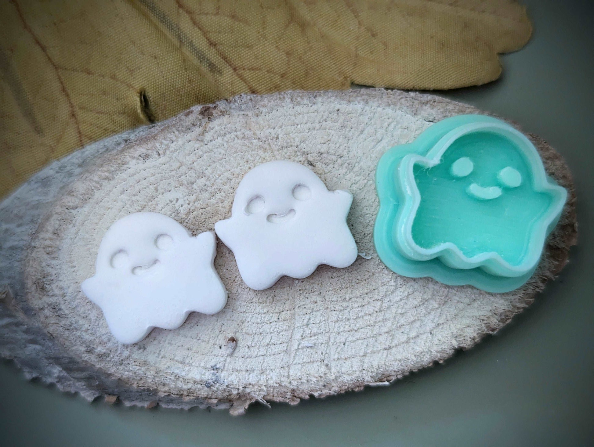 Huggy ghost stud or dangle earrings for Halloween - Polymer clay cutter