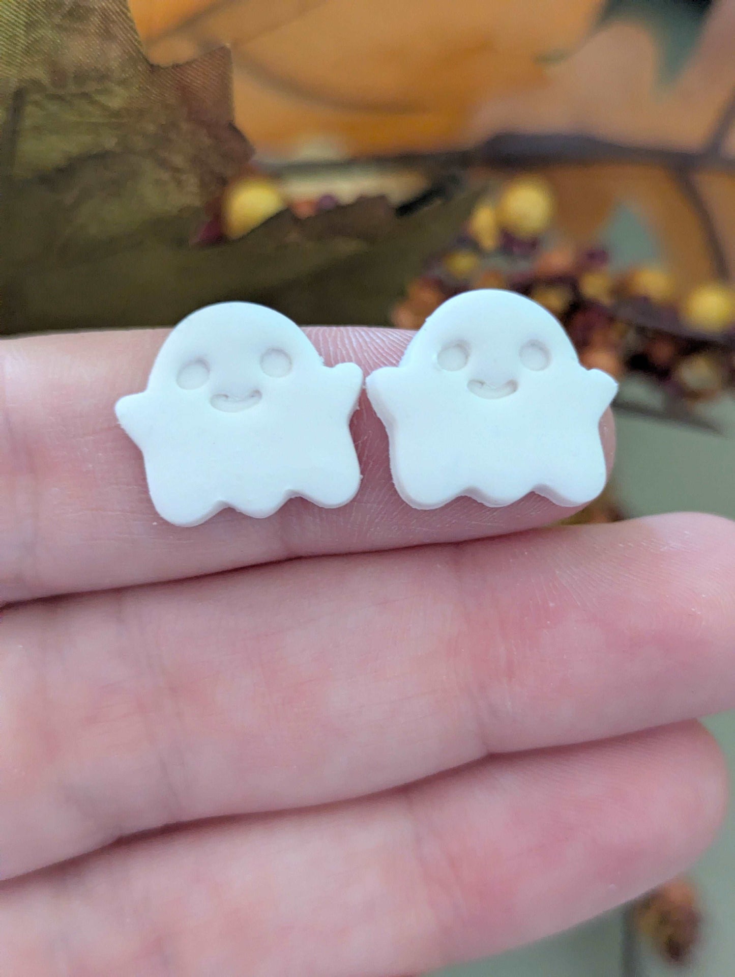 Huggy ghost stud or dangle earrings for Halloween - Polymer clay cutter