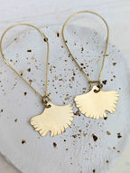 HANDMADE GINGKO BILOBA LEAF SOLID BRASS GOLD HOOP EARRINGS