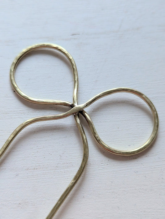 Hammered brass gold bow hair fork, minimalist hair accessory