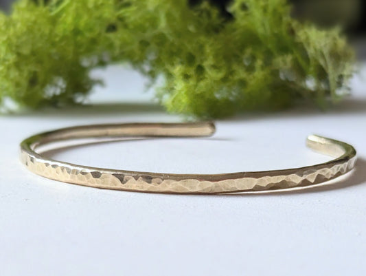 Hammered solid brass slim gold cuff stacking bangle