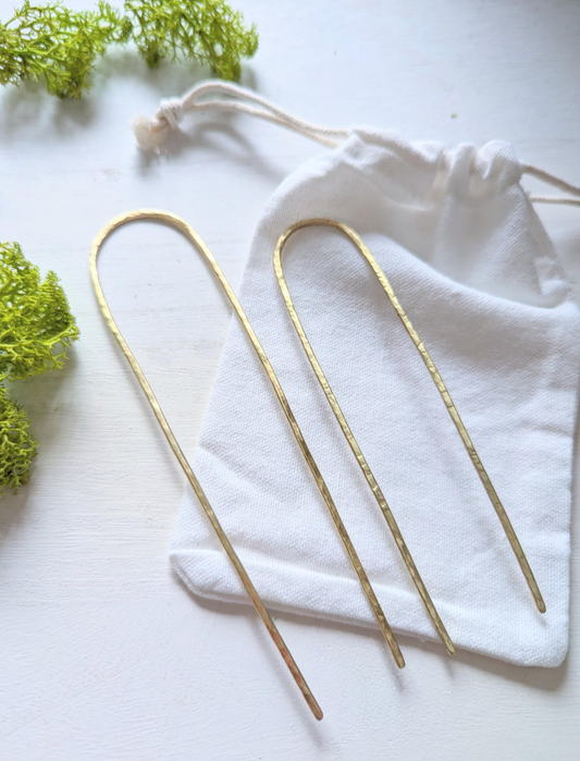 Hammered brass Gold Hair fork - minimalist hair accessory