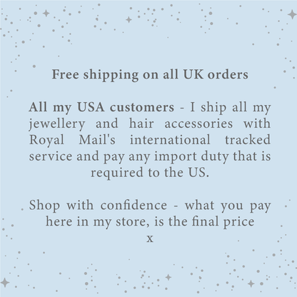 Text on a light blue background about free shipping and international shipping policies.
