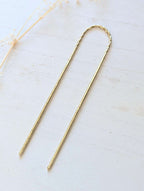 Twist & Hammered gold U pin bun holder Hair fork - full length of twisted and hammered u pin fork